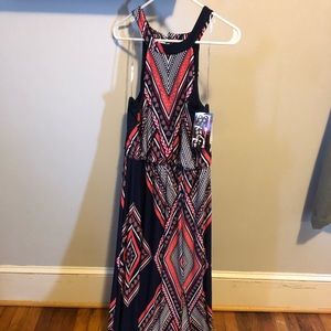 Pink, white and navy maxi dress